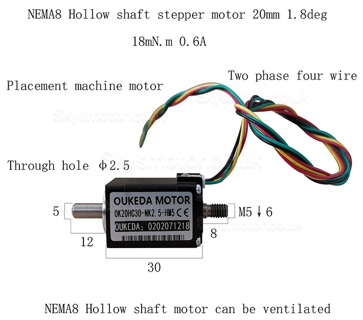 Oukeda Hollow Shaft NEMA8 Stepper Motor SMCU002939 1.8 Deg 1.8Ncm for Placement Machine